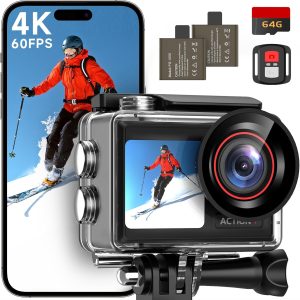 4K60FPS 30MP Action Camera with Front LCD and Touch Rear Screens, Underwater Camera with 64GB Memory Card, 132FT Waterproof Camera, EIS, 5X Zoom, WiFi Remote Control(Black)